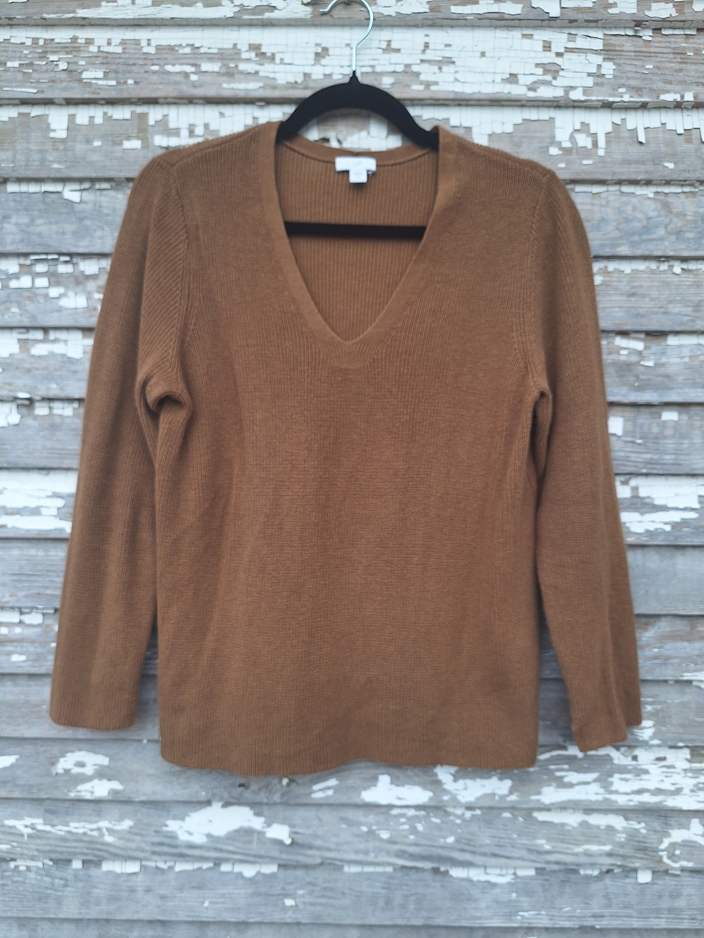 J. Jill Camel V‑Neck Long Sleeve Sweater
